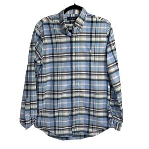 Ralph Lauren Button Up Shirt Men's Medium Blue Gingham Check Performance Nylon‎
